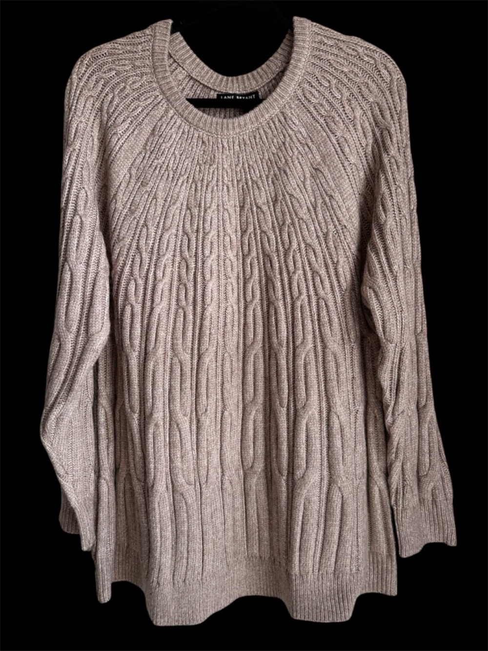 Lane Bryant Taupe Cable-Knit Crewneck Sweater
